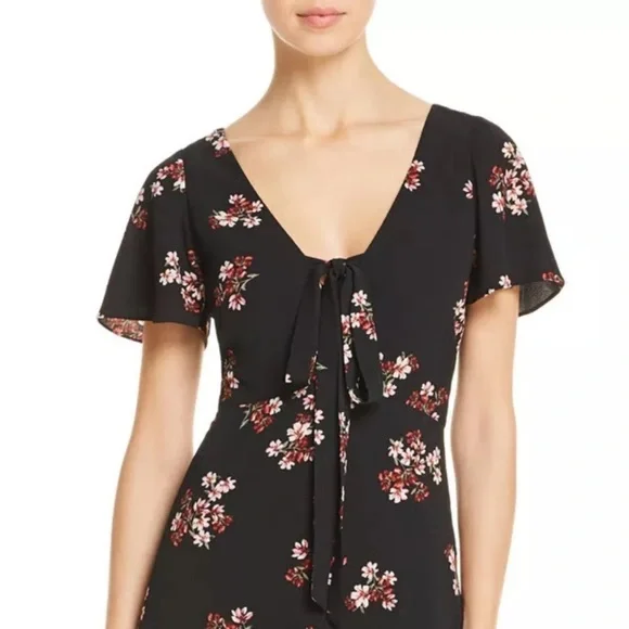 BB Dakota Floral V-Neck Ruffle Flare Swing Mini Dress Size 6 Women’s Fall Dress - Picture 3 of 16